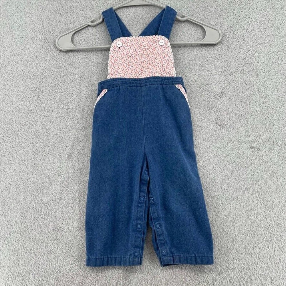 Vintage Baby Overalls 18M Blue Pink Ditzy Floral Quilted Bib Buttons Magic Years